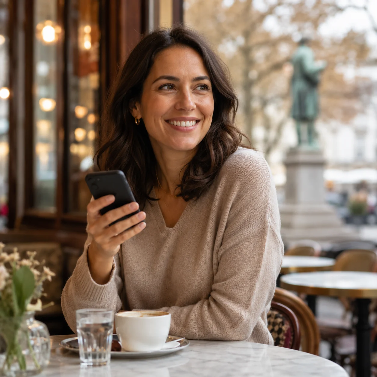 Zufriedene Kundin nach Display-Reparatur in Wien